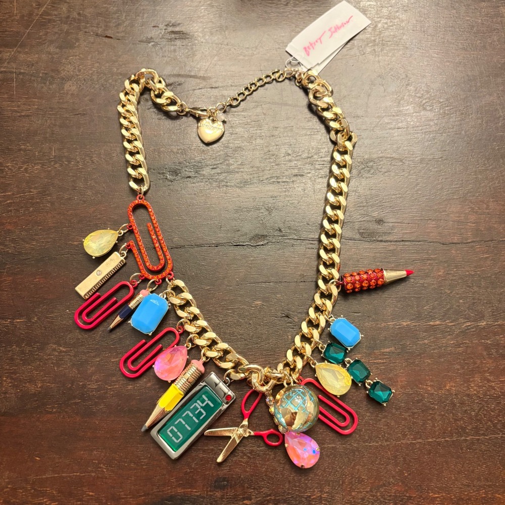 Betsey Johnson Back to School Charm Necklace Gold Chain New Teacher Gift NWT